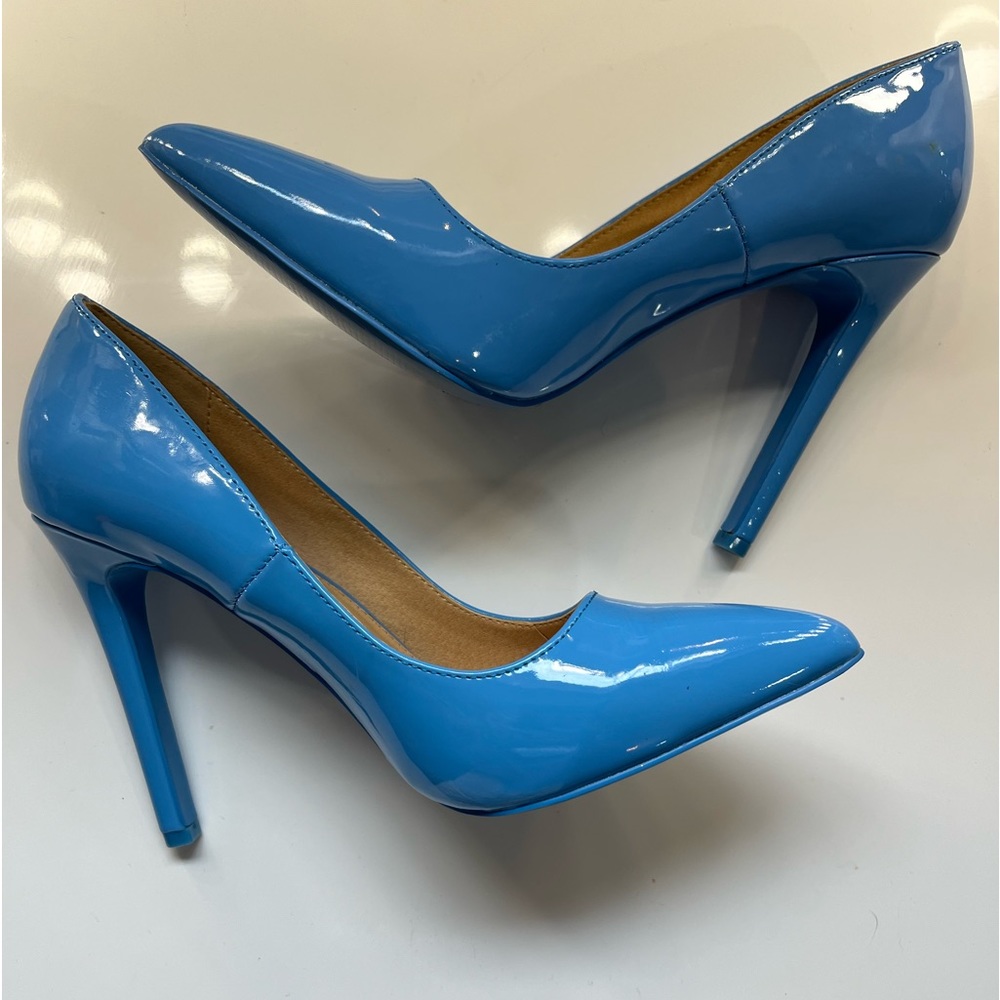 Blue patent stiletto 4 inch heels,slip on,pumps, pointy toe,size 7 - Picture 10 of 10